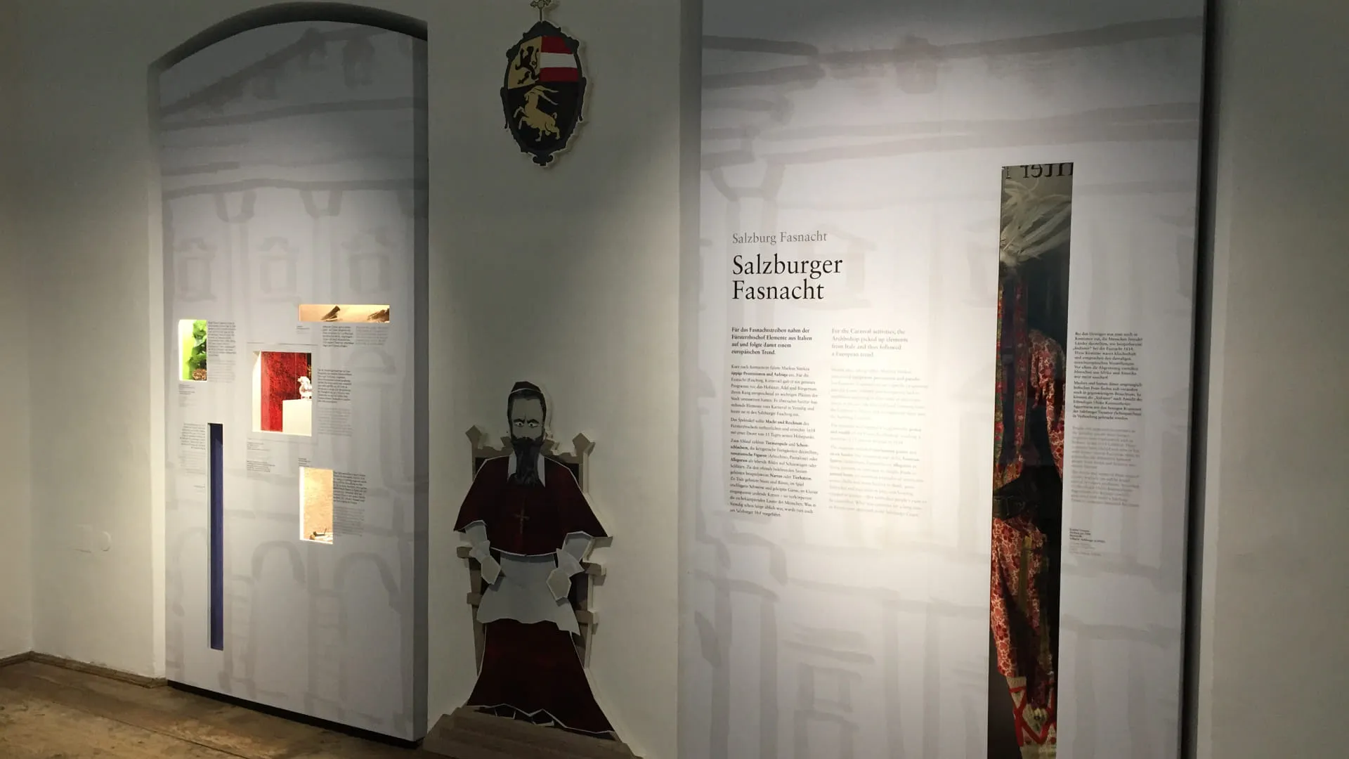 Ausstellungsraum mit Informationen zur Salzburger Fasnacht